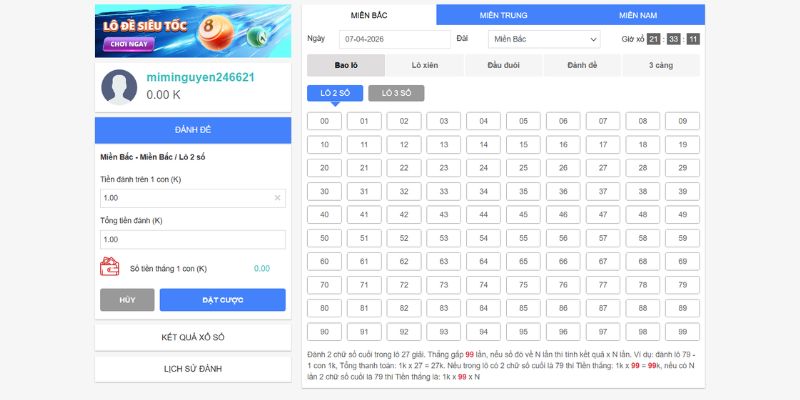Giao diện chơi lô đề thiết kế trực quan, thông minh
