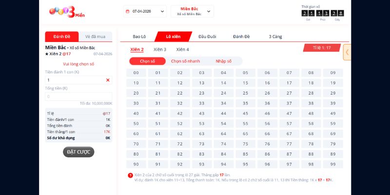 Giao diện chơi lô tô tại nhà cái