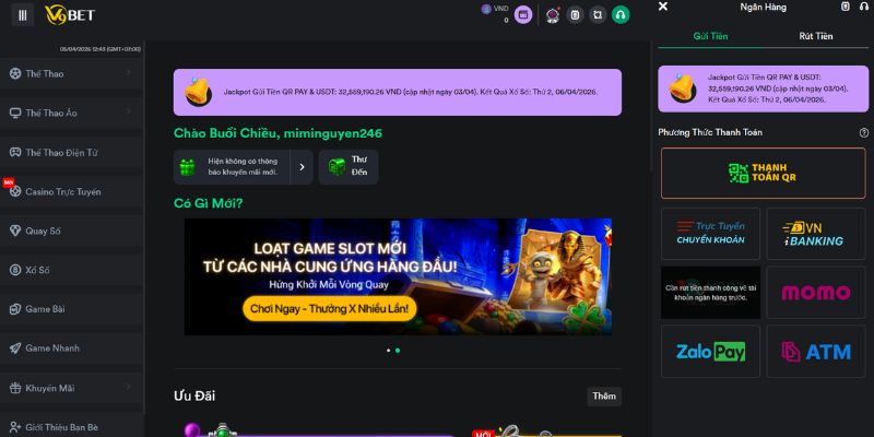 Hệ thống nạp tiền tại V9Bet hỗ trợ đa dạng các phương thức